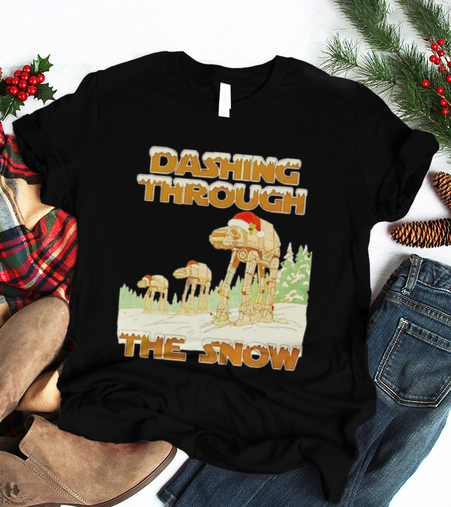 Dashing Through The Snow Star Wars AT AT Christmas Holiday Scene T-Shirt