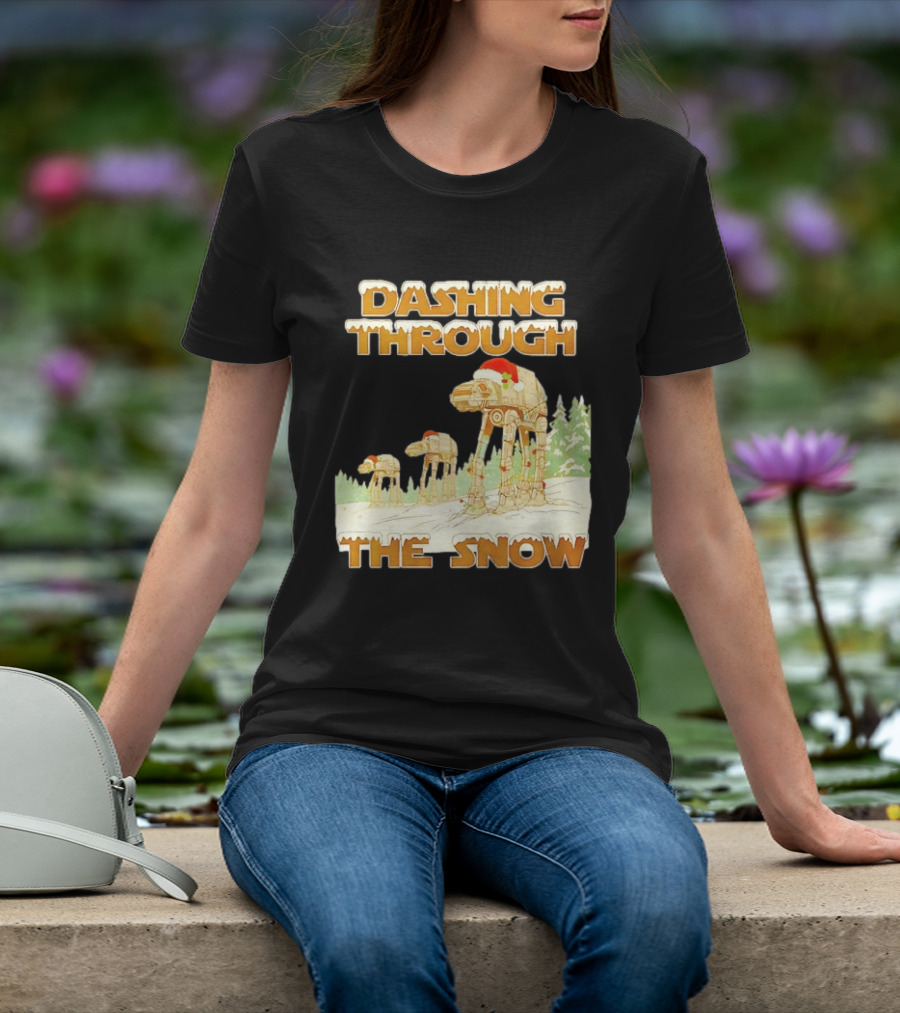 Dashing Through The Snow Star Wars AT AT Christmas Holiday Scene T-Shirt