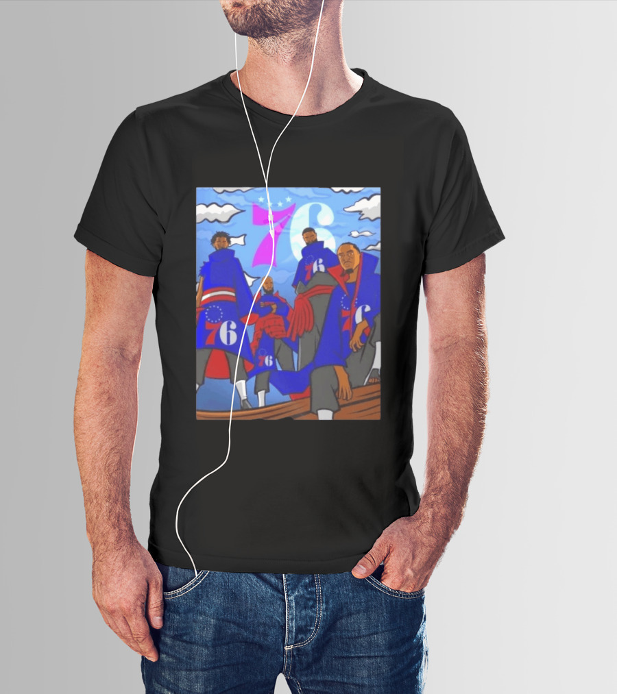 Philadelphia 76ers Anime Style Team Illustration With 76ers Logos And Players T-Shirt