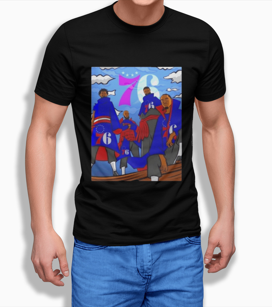 Philadelphia 76ers Anime Style Team Illustration With 76ers Logos And Players T-Shirt