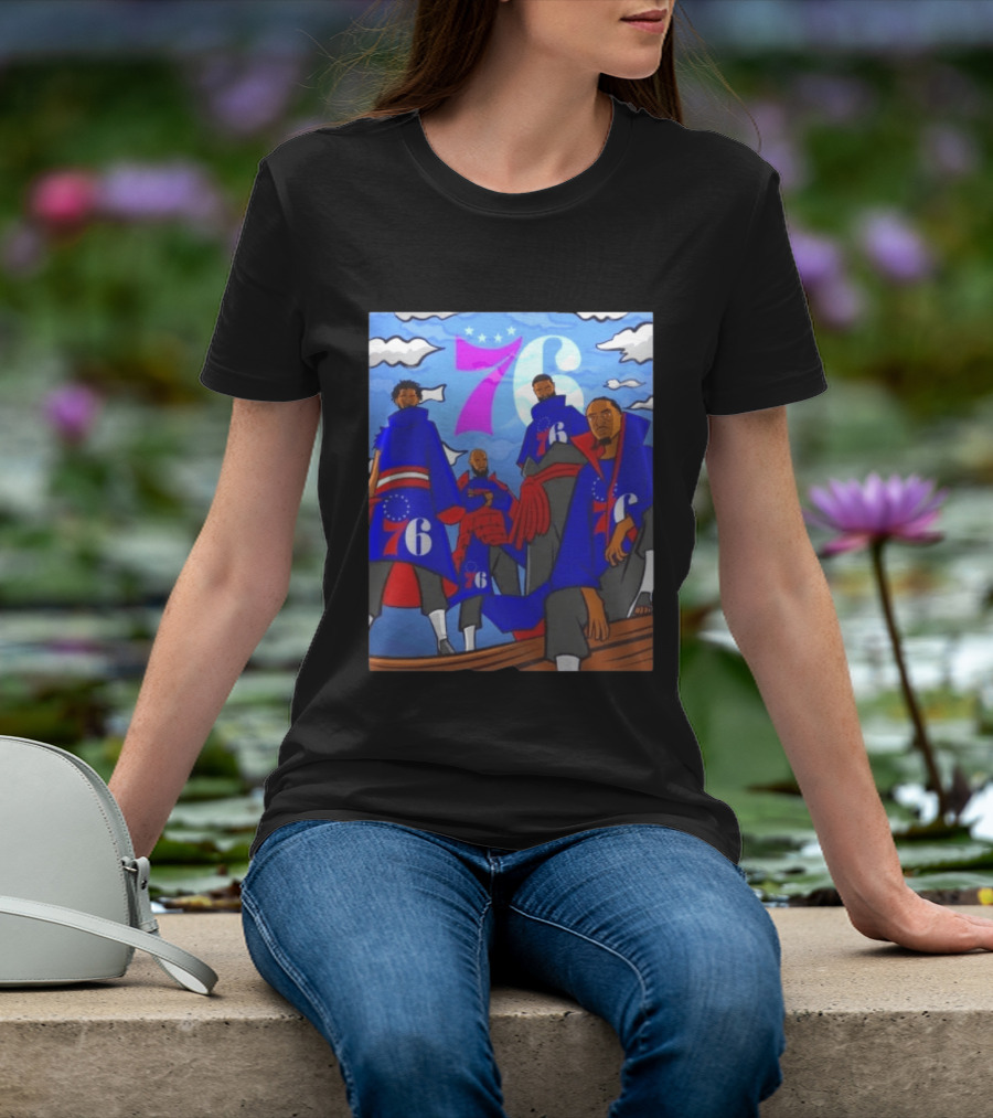 Philadelphia 76ers Anime Style Team Illustration With 76ers Logos And Players T-Shirt