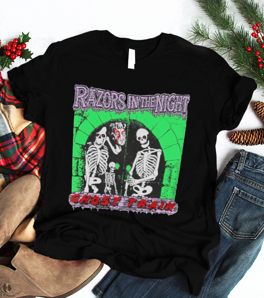 Razors In The Night Skeleton Ghost Train Punk Band T-Shirt