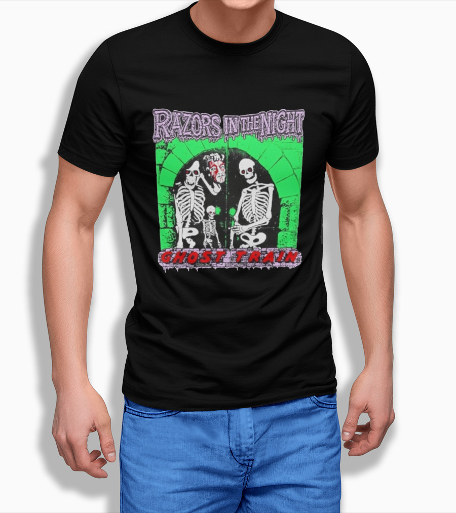 Razors In The Night Skeleton Ghost Train Punk Band T-Shirt