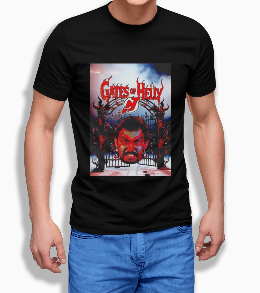 Gates Of Helly New Jersey Devils Hockey Fan Art With Demonic Gate And Fiery T-Shirt