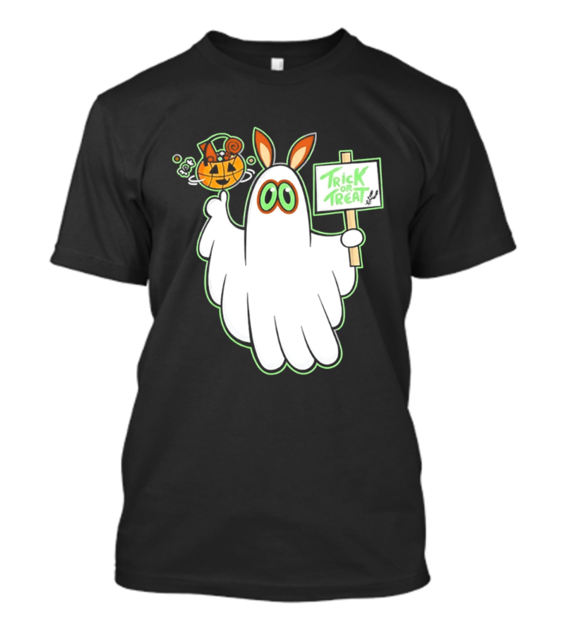 Ghost Bunny Trick Or Treat With Pumpkin Halloween Spooky T-Shirt