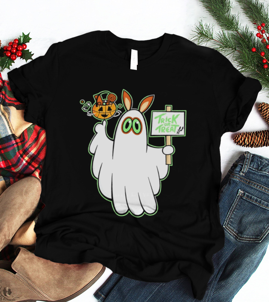 Ghost Bunny Trick Or Treat With Pumpkin Halloween Spooky T-Shirt