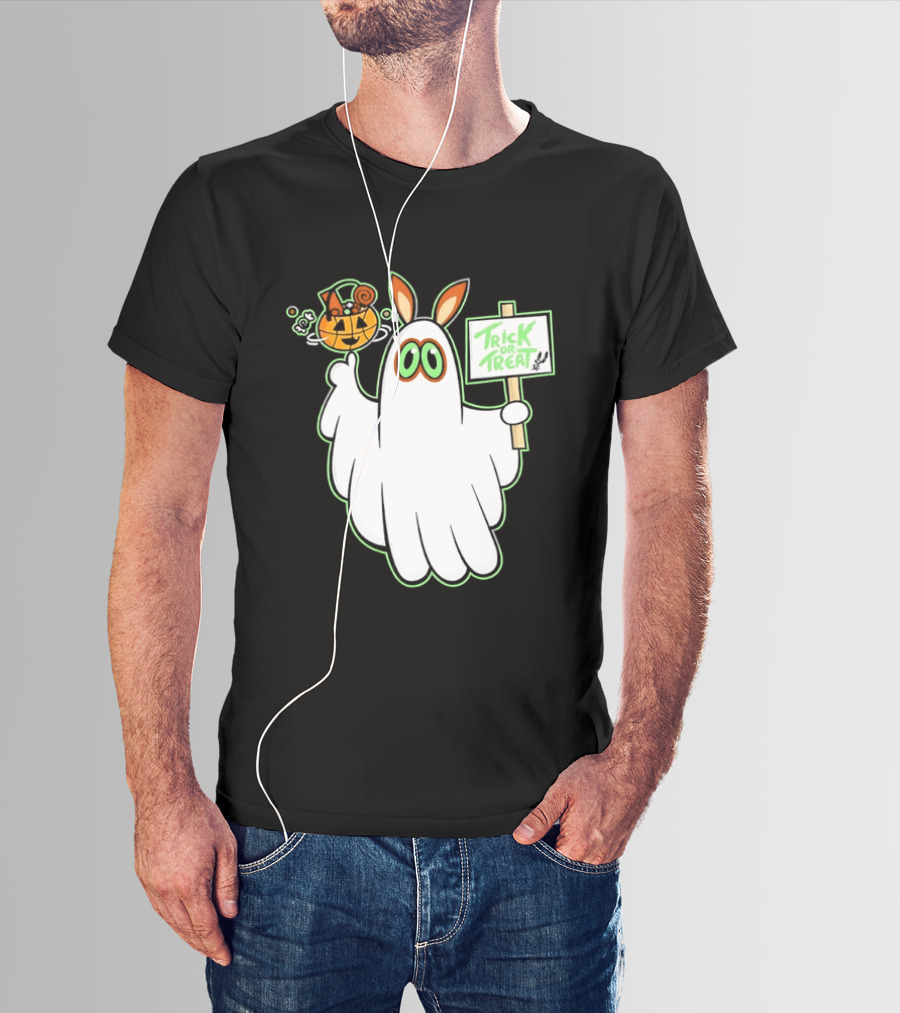 Ghost Bunny Trick Or Treat With Pumpkin Halloween Spooky T-Shirt