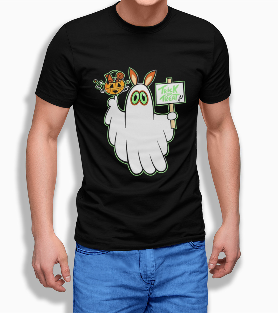 Ghost Bunny Trick Or Treat With Pumpkin Halloween Spooky T-Shirt