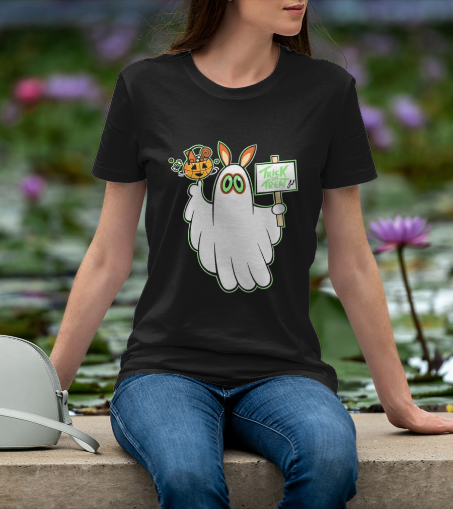 Ghost Bunny Trick Or Treat With Pumpkin Halloween Spooky T-Shirt