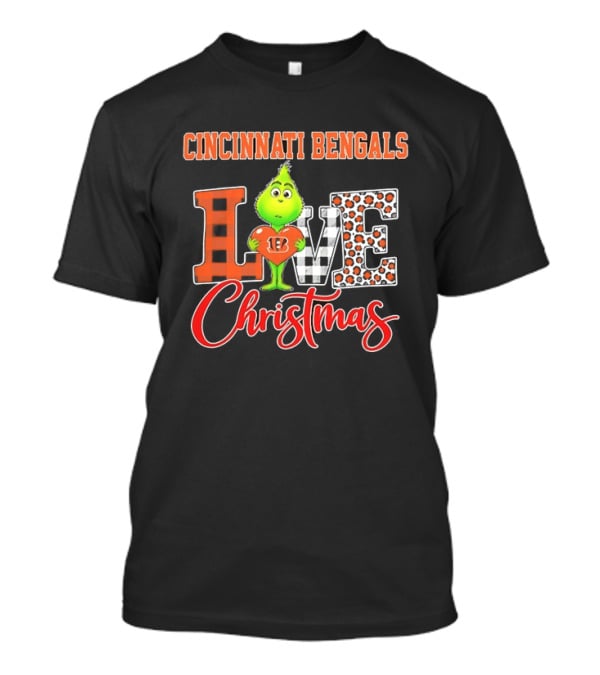 Cincinnati Bengals Love Christmas Grinch Heart Checkered Leopard T-Shirt