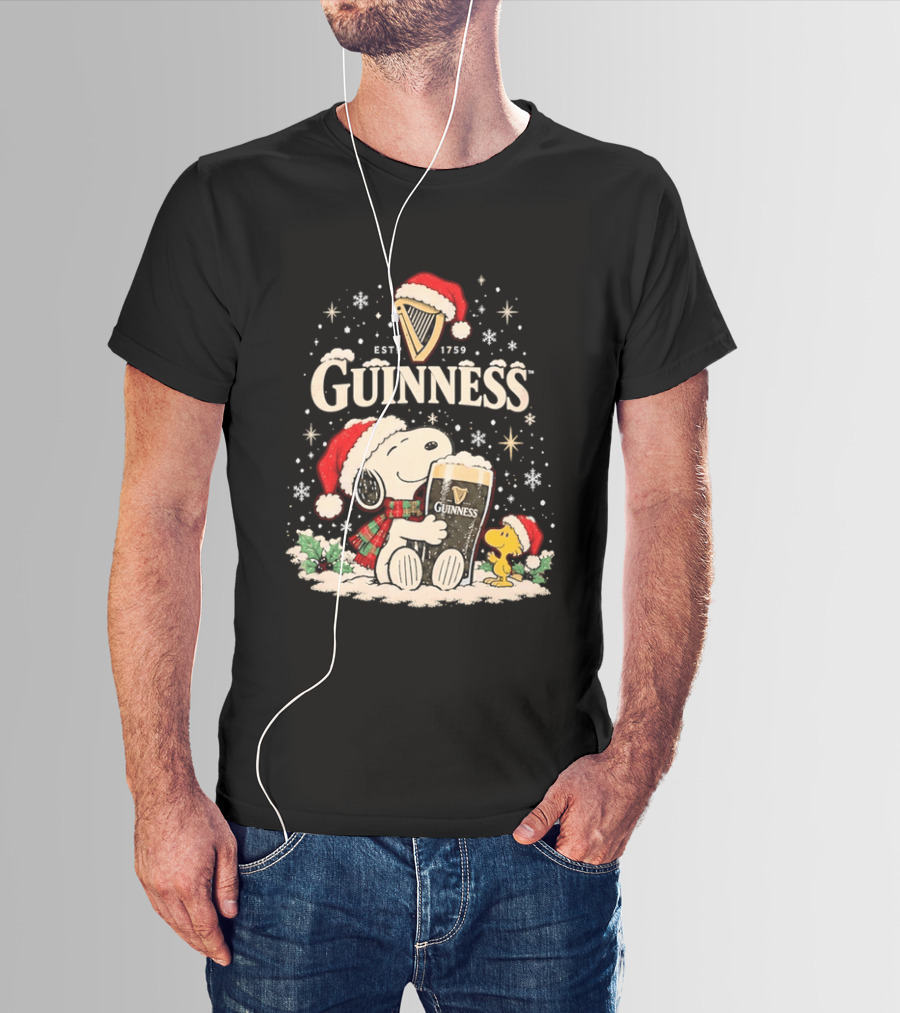 Snoopy Woodstock Guinness Christmas Snoopy Santa Hat Guinness Beer T-Shirt