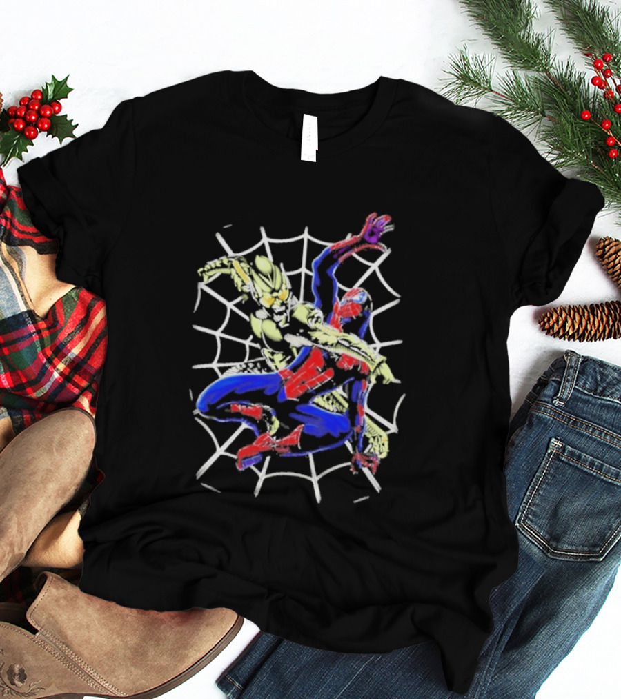 Spider Man Vs Green Goblin Battle On Web Marvel Encounter T-Shirt