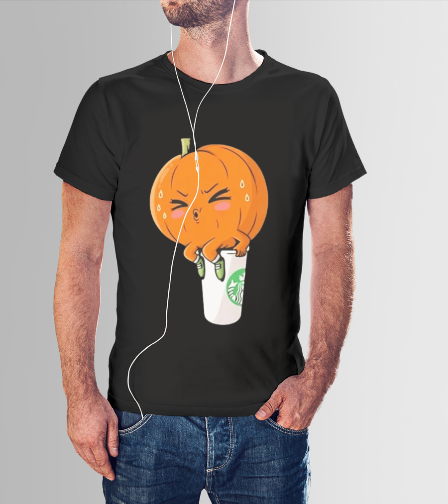 Sweating Pumpkin Sitting On A Starbucks Coffee Cup T-Shirt