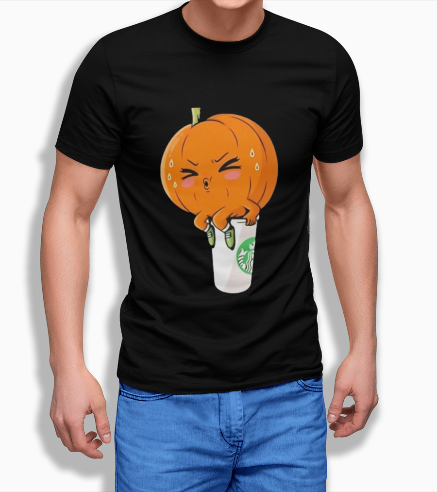Sweating Pumpkin Sitting On A Starbucks Coffee Cup T-Shirt