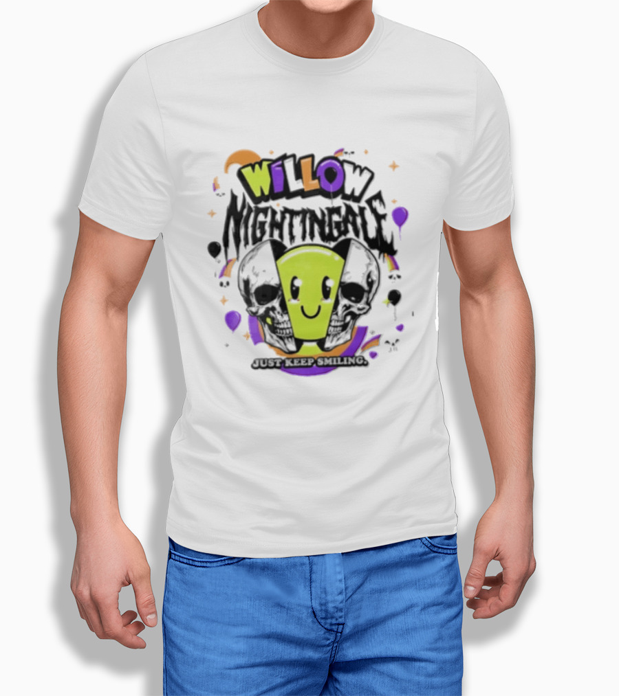AEW Willow Nightingale Just Keep Smiling Skull Smiley Face T-Shirt