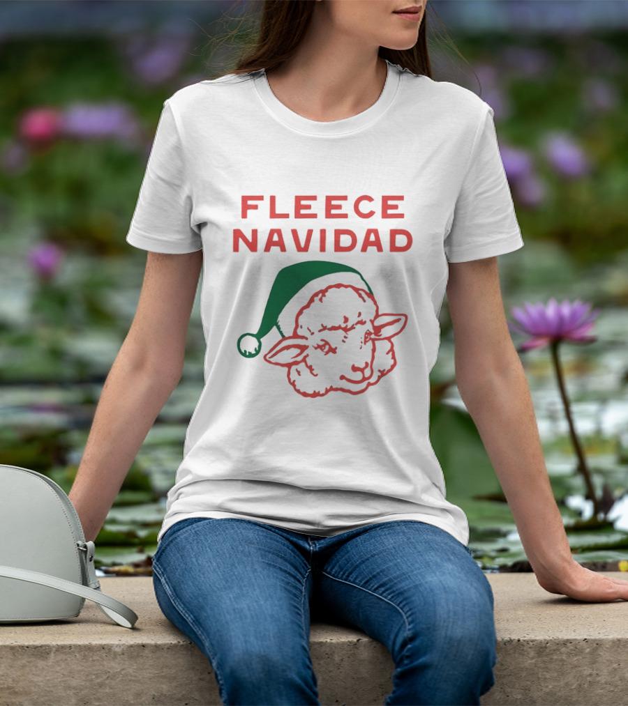 Fleece Navidad Sheep Christmas Holiday Pun With Santa Hat T-Shirt