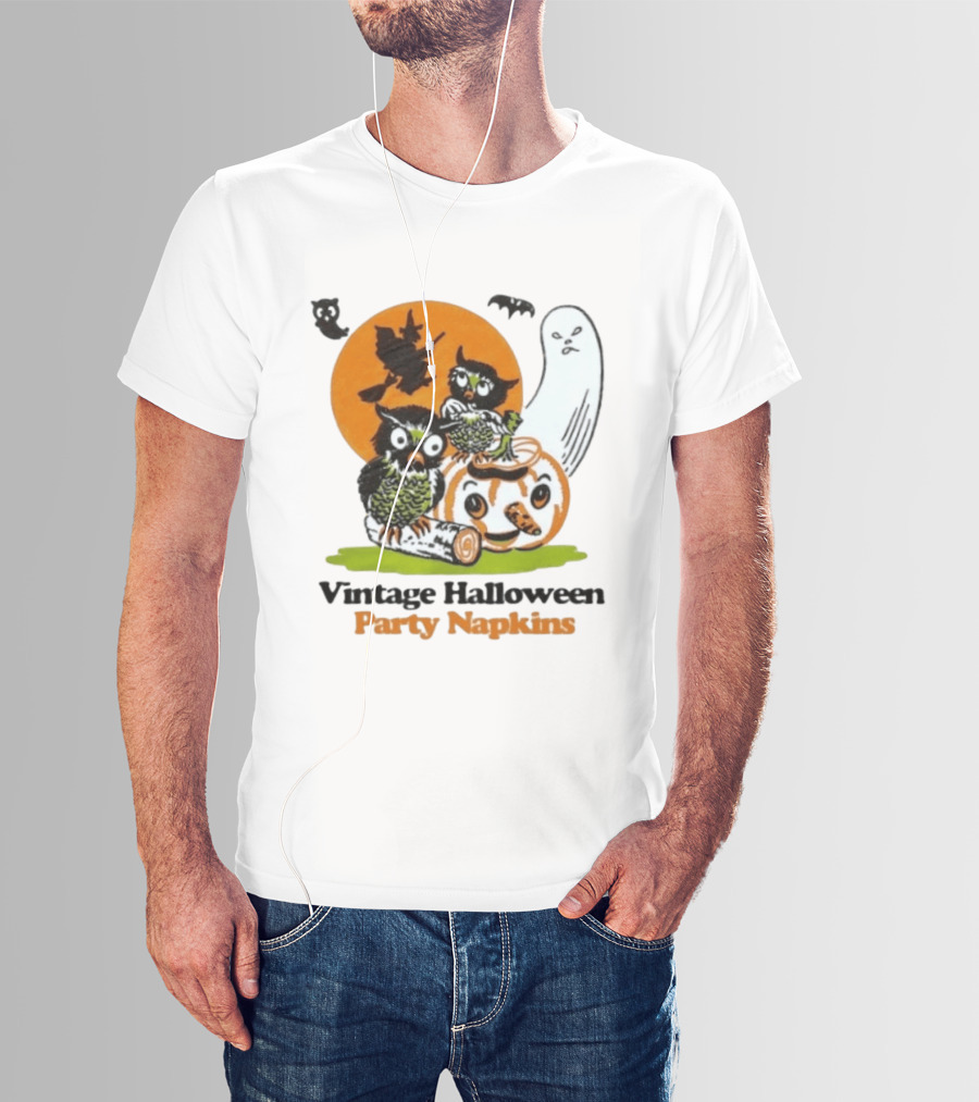 Vintage Halloween Party Napkins Owls Pumpkin Ghost Witch Bats T-Shirt