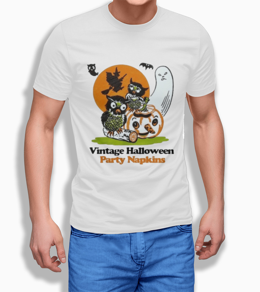 Vintage Halloween Party Napkins Owls Pumpkin Ghost Witch Bats T-Shirt