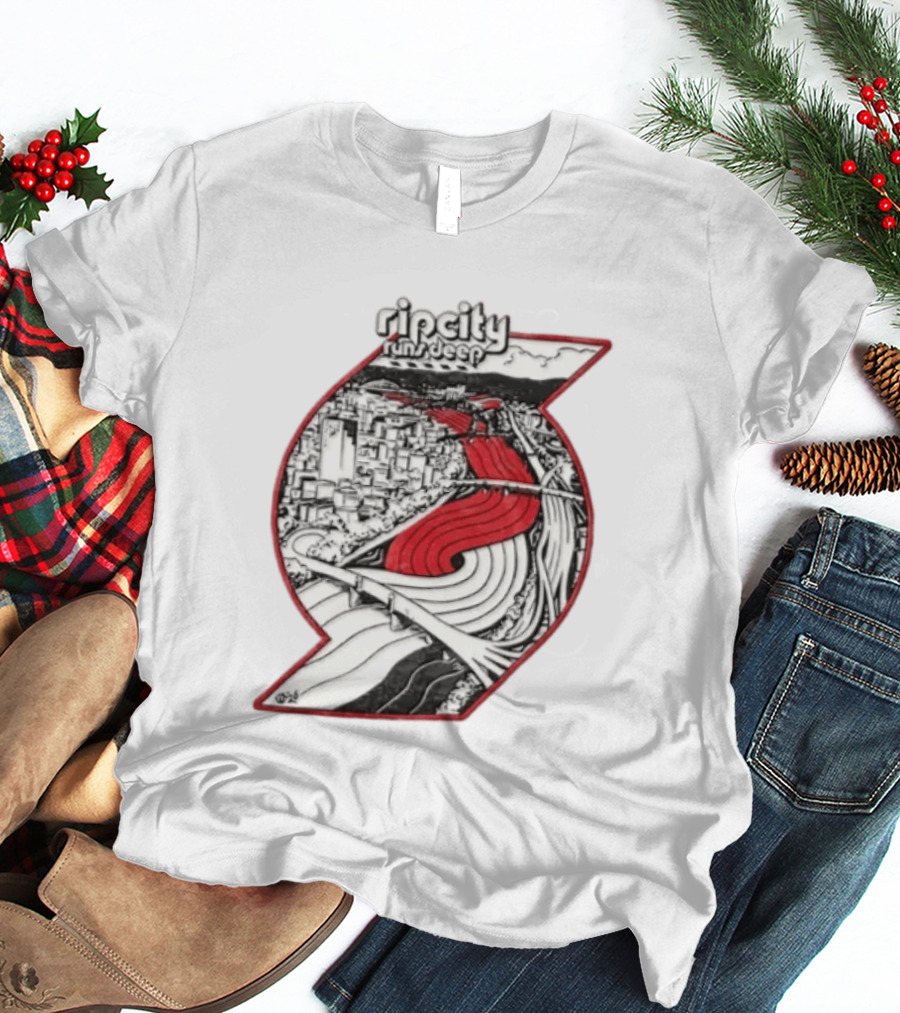 Rip City Runs Deep Portland Trail Blazers Skyline And Roads T-Shirt