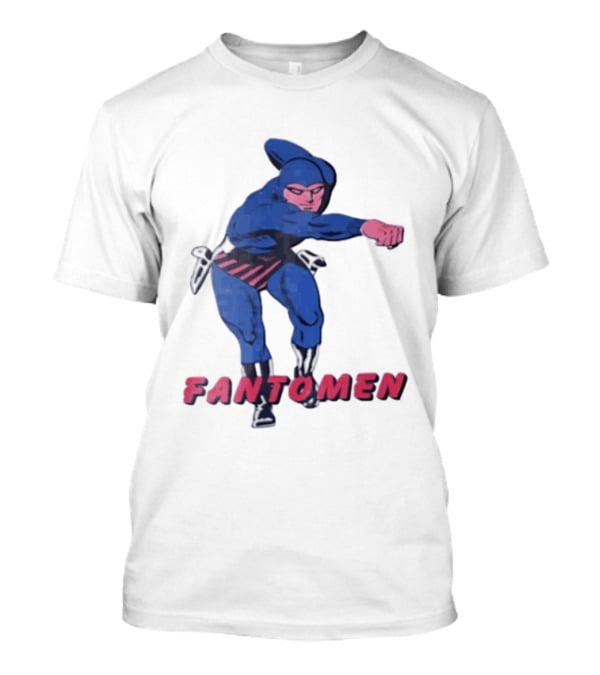 FANTOMEN Blue Superhero Punching Action Comic T-Shirt