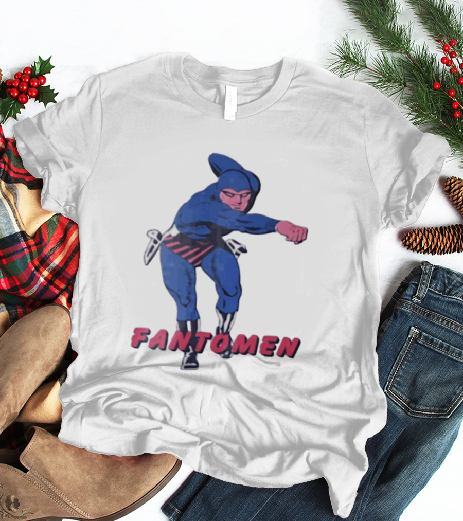 FANTOMEN Blue Superhero Punching Action Comic T-Shirt