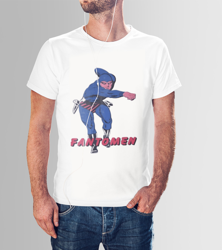 FANTOMEN Blue Superhero Punching Action Comic T-Shirt