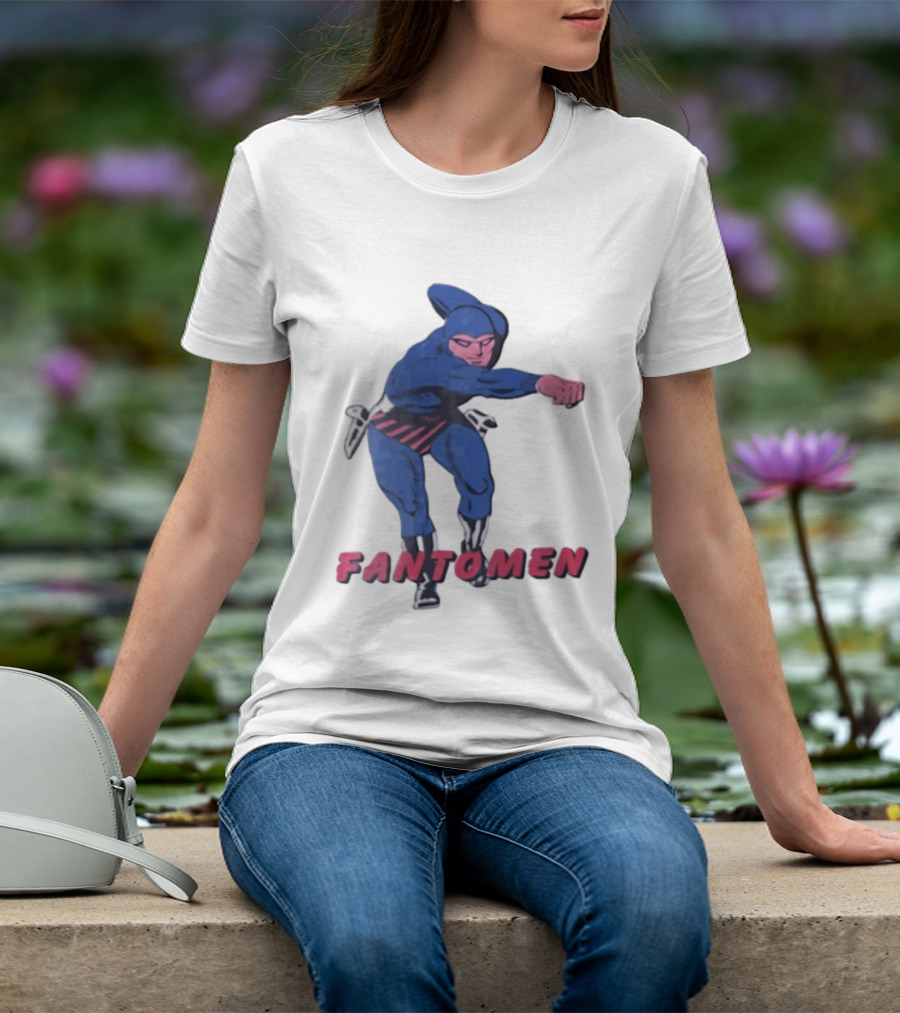 FANTOMEN Blue Superhero Punching Action Comic T-Shirt