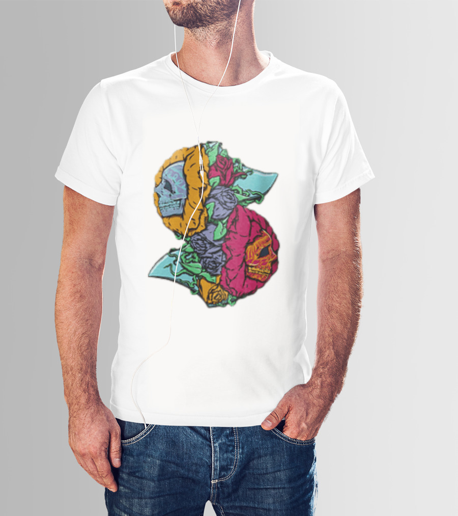 Two Skulls With Vibrant Roses And Sharp Blades T-Shirt