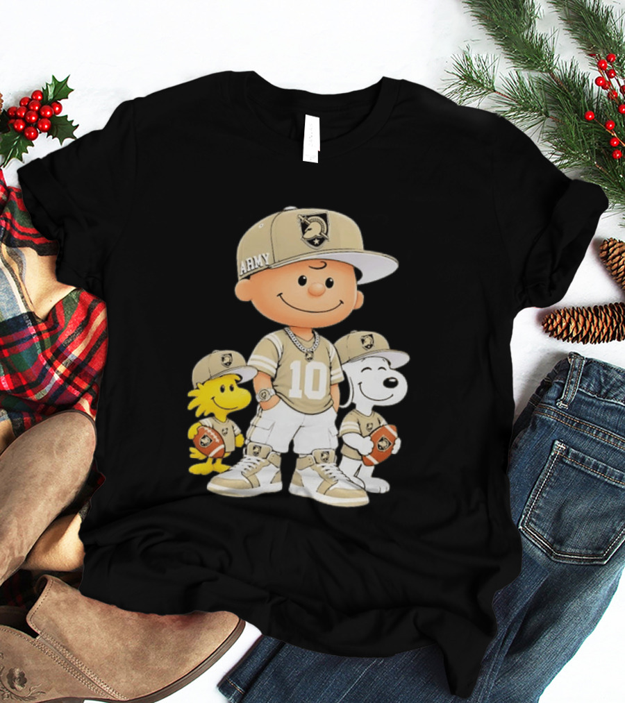 Charlie Brown Woodstock Snoopy Army Black Knights Number 10 Football Fans T-Shirt