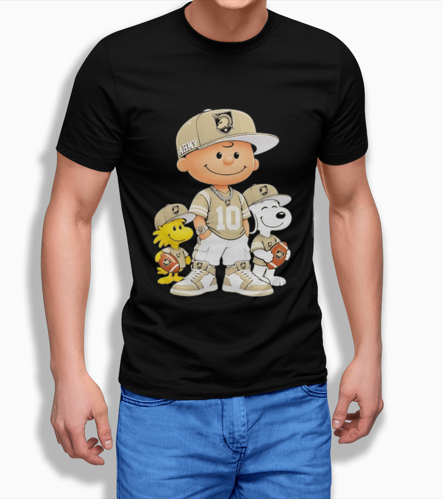 Charlie Brown Woodstock Snoopy Army Black Knights Number 10 Football Fans T-Shirt