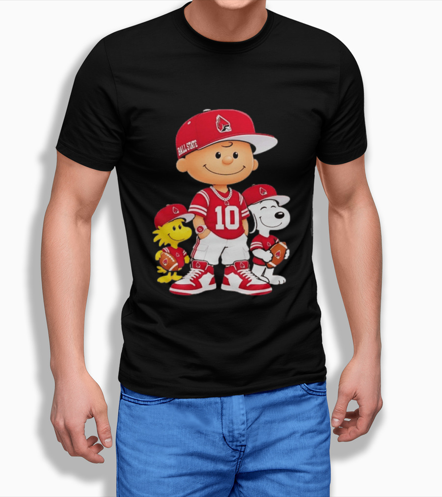 Ball State Cardinals Charlie Brown Woodstock Snoopy Number 10 Football Fans T-Shirt