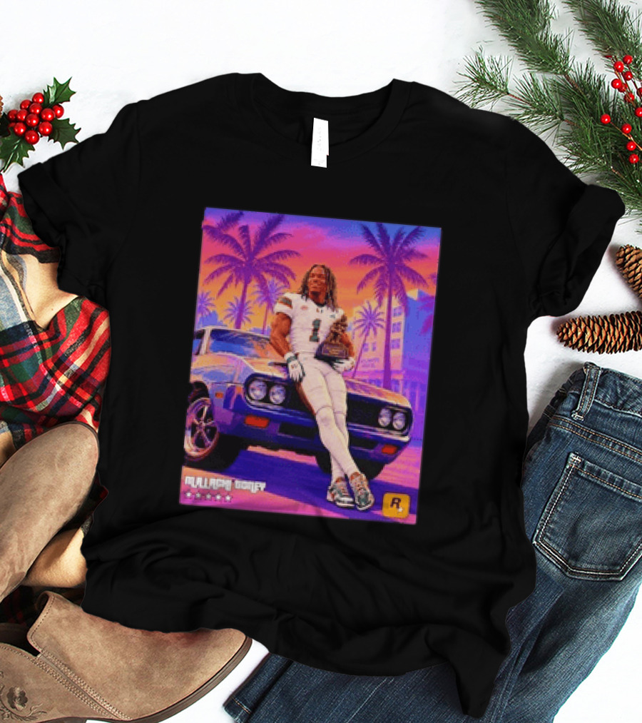 Malachi Goney No 1 Miami Hurricanes Heisman Trophy Rockstar Retro Vice City Vibes T-Shirt