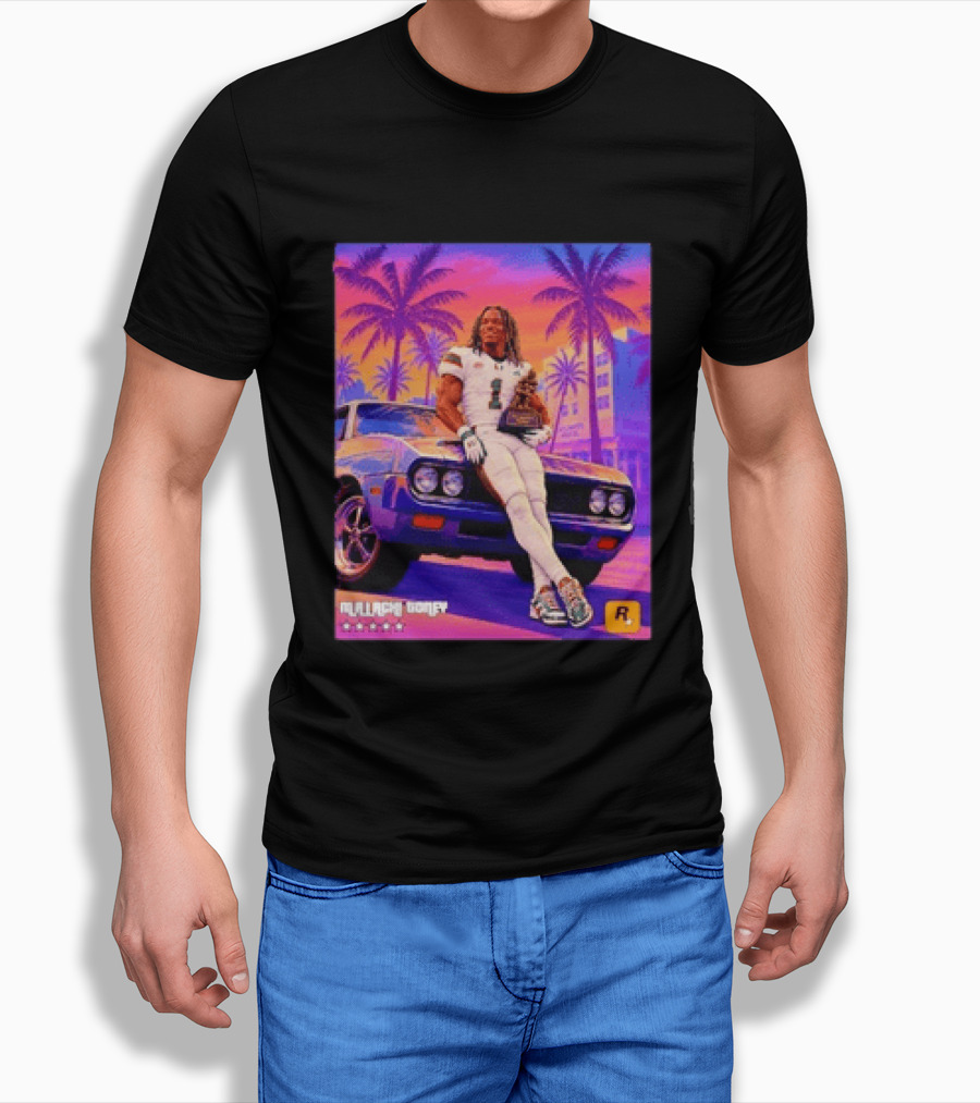 Malachi Goney No 1 Miami Hurricanes Heisman Trophy Rockstar Retro Vice City Vibes T-Shirt