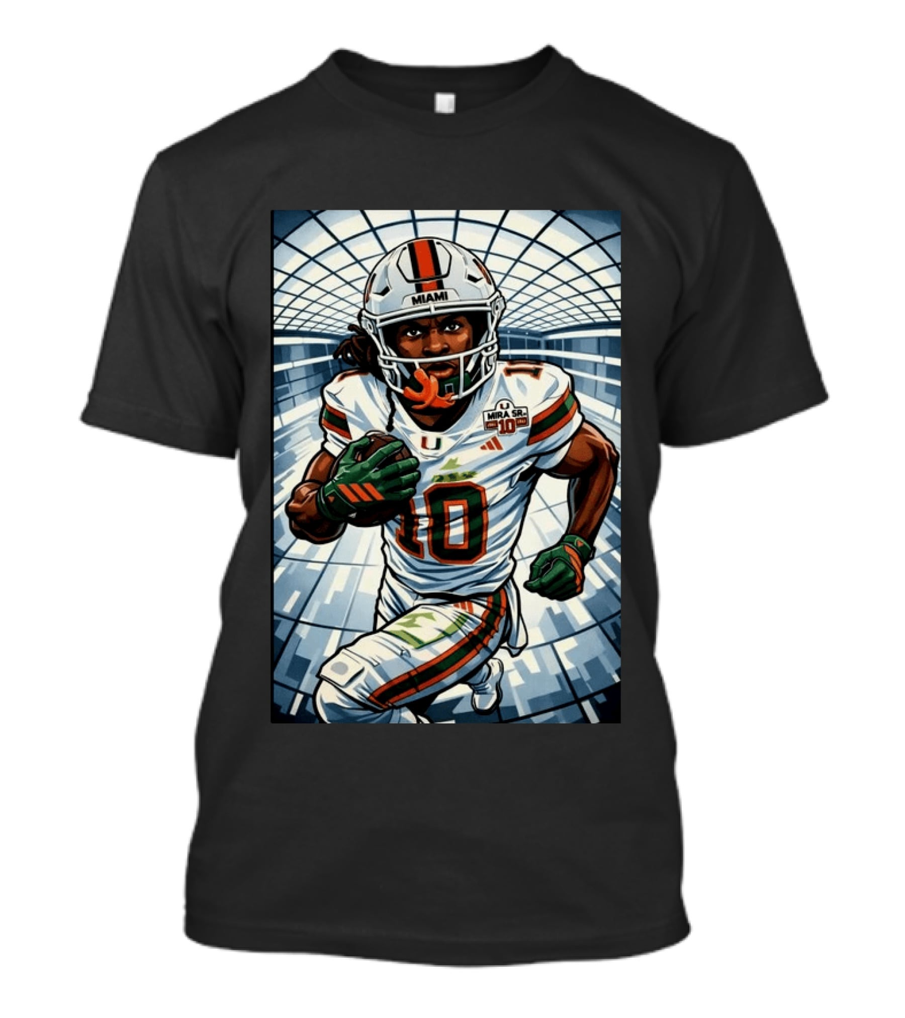 Miami Hurricanes Malachi Toney #10 Dynamic Football Player Illustrated T-Shirt