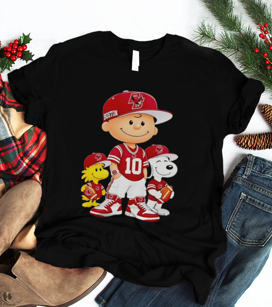 Boston College Eagles Charlie Brown Woodstock Snoopy Number 10 Football Fans T-Shirt