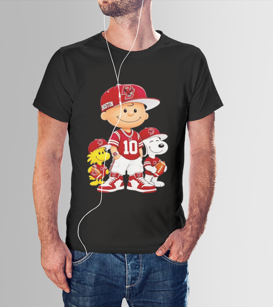 Boston College Eagles Charlie Brown Woodstock Snoopy Number 10 Football Fans T-Shirt