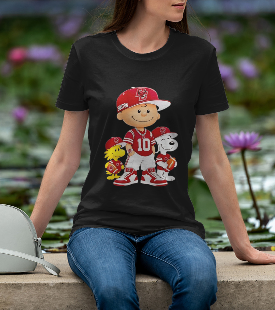 Boston College Eagles Charlie Brown Woodstock Snoopy Number 10 Football Fans T-Shirt
