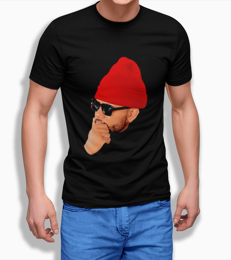 Bryson Tiller Wearing Red Beanie And Sunglasses T-Shirt