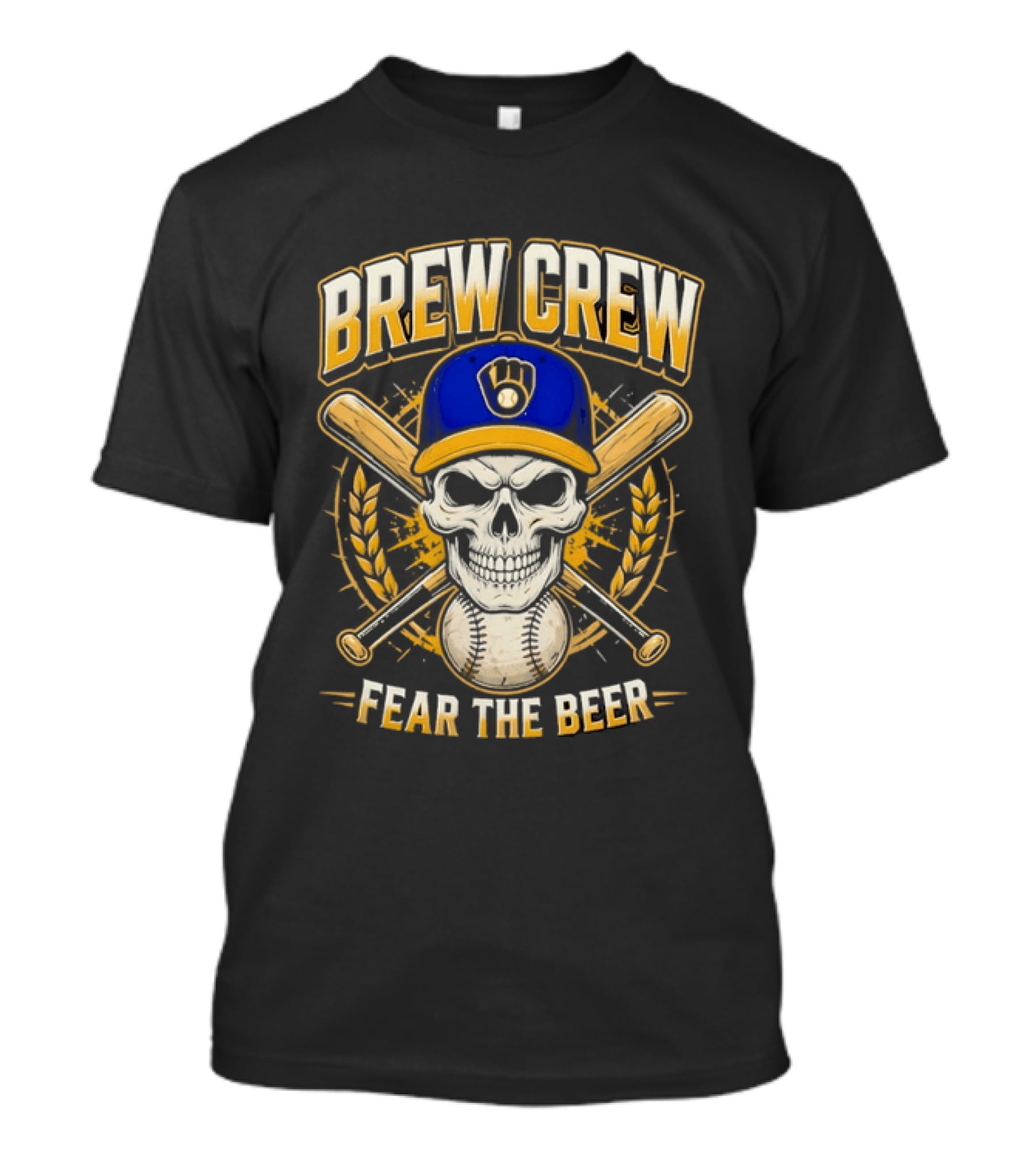 Brew Crew Fear The Beer Milwaukee Baseball Skull Bat Team T-Shirt