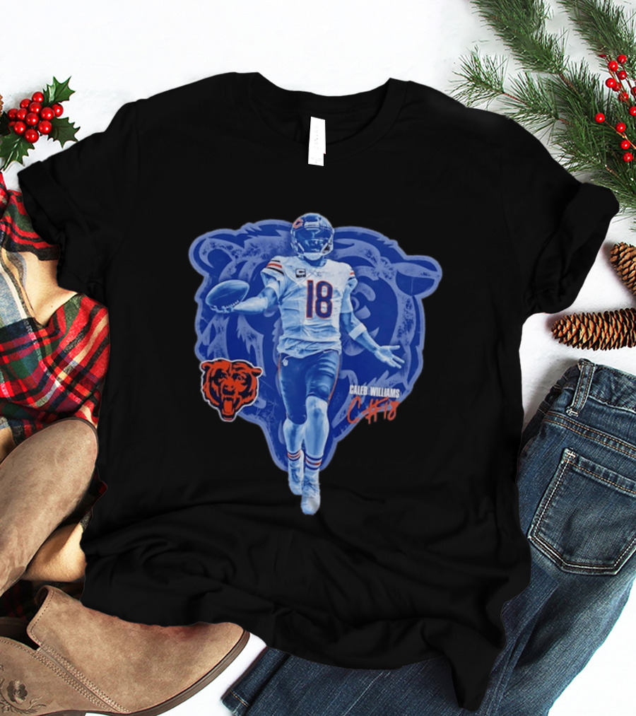 Caleb Williams 18 Chicago Bears Football Player With Bear T-Shirt
