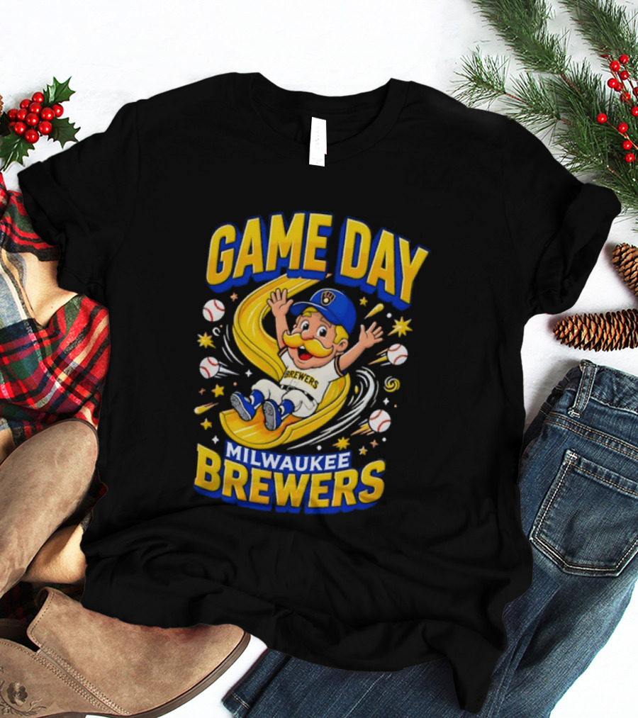 Milwaukee Brewers Game Day Cartoon Mascot Excitement T-Shirt