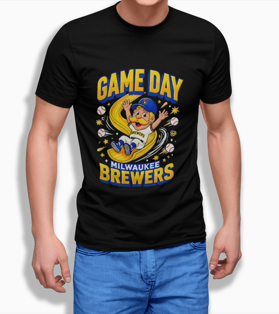 Milwaukee Brewers Game Day Cartoon Mascot Excitement T-Shirt