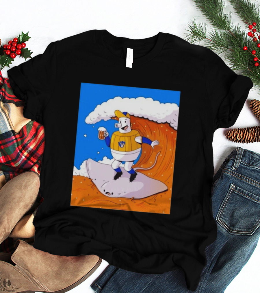Milwaukee Brewers Mascot Surfing Stingray Wearing Uniform With Beer T-Shirt