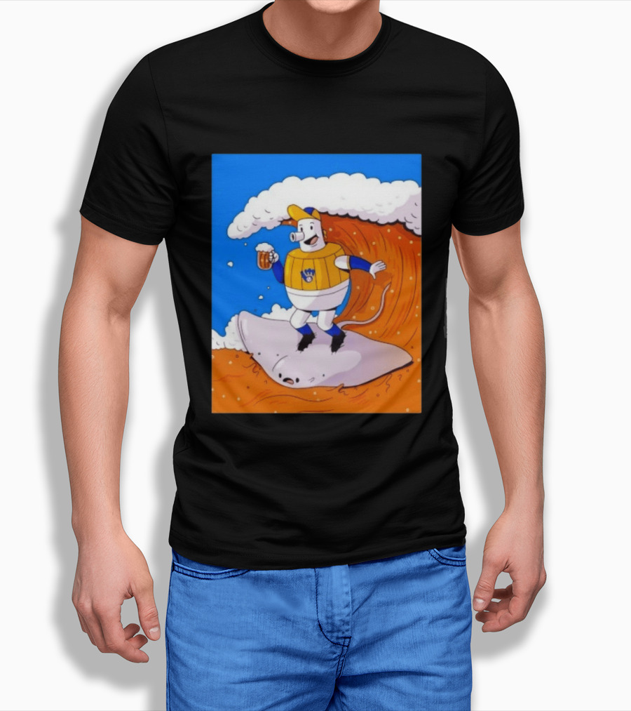 Milwaukee Brewers Mascot Surfing Stingray Wearing Uniform With Beer T-Shirt