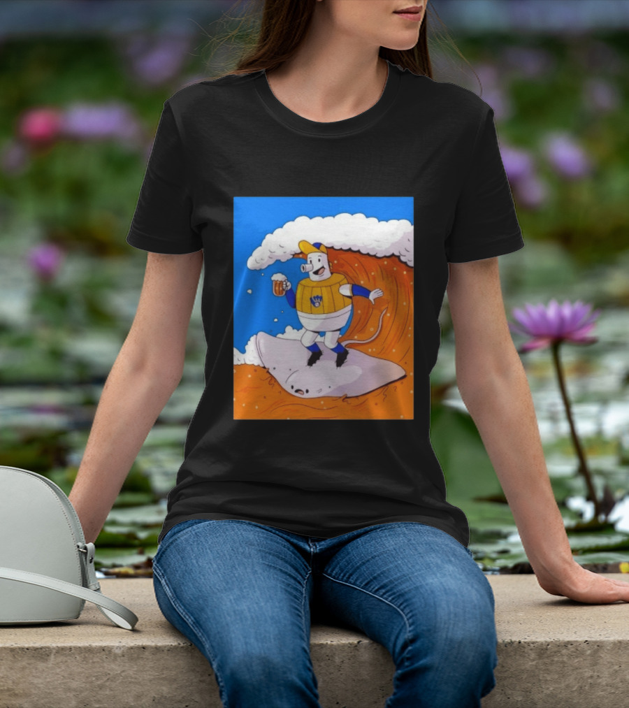 Milwaukee Brewers Mascot Surfing Stingray Wearing Uniform With Beer T-Shirt
