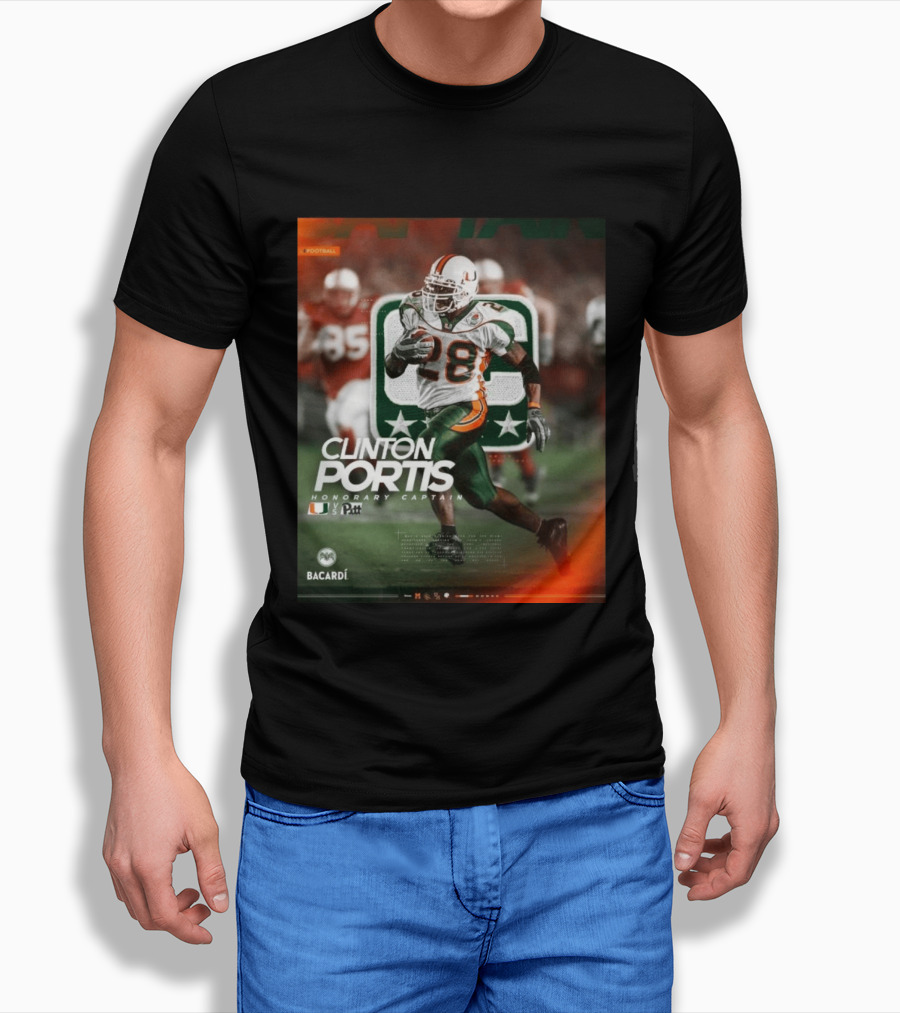 Clinton Portis Honorary Captain Miami Vs Pitt Bacardi Football Event T-Shirt