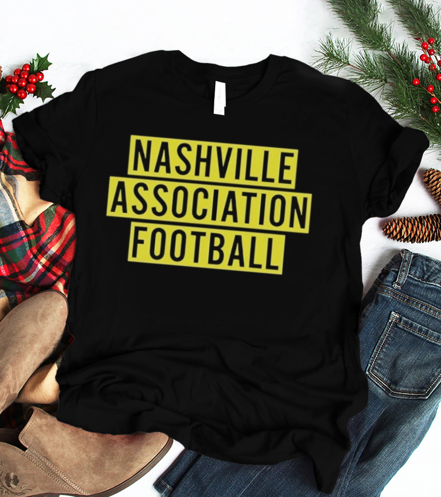 Nashville Association Football Yellow Bold Text Rectangle T-Shirt