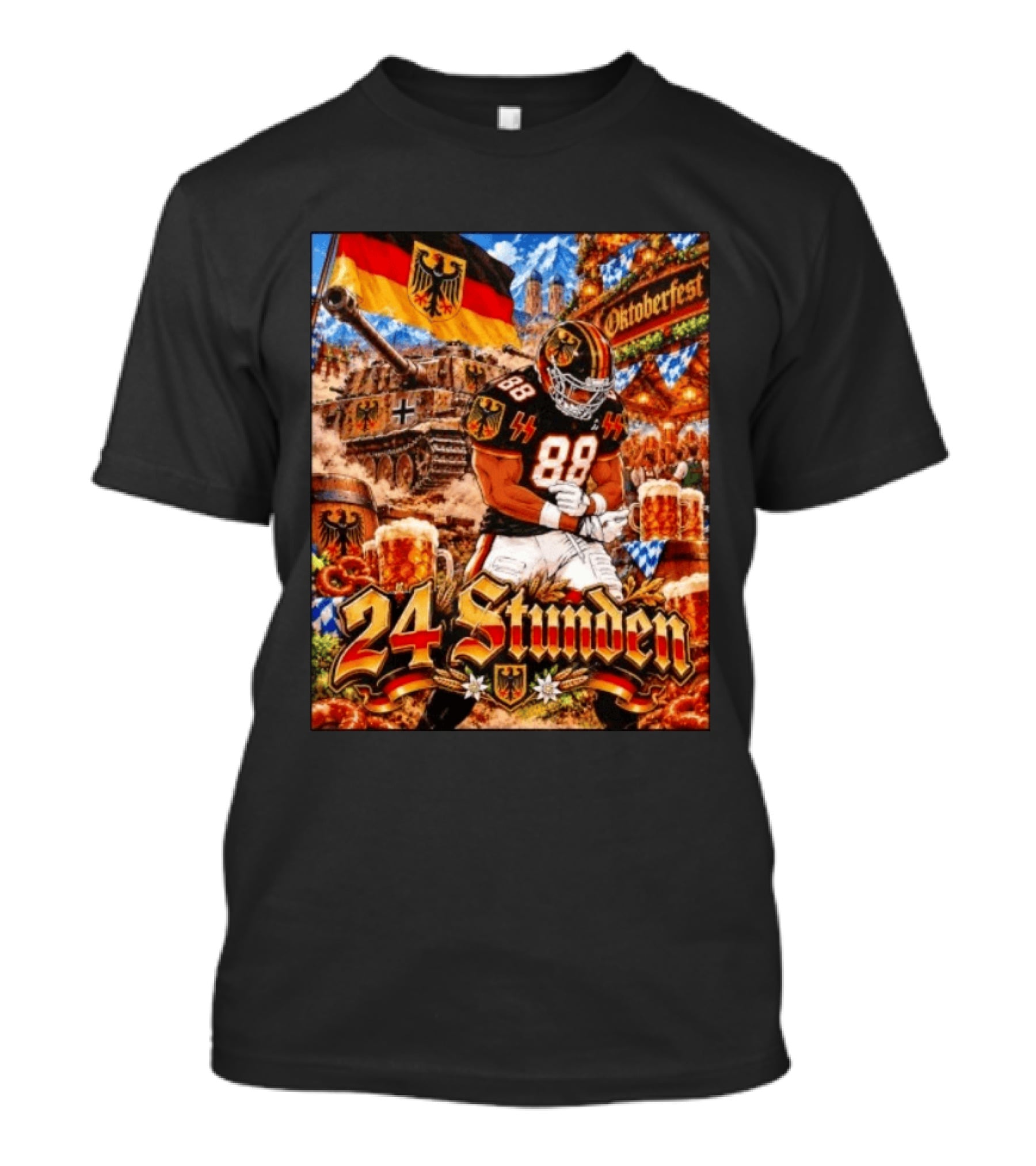 Oktoberfest 24 Stunden German Flag Football Player Number 88 Tank Beer Barrels Bavarian Festivities T-Shirt