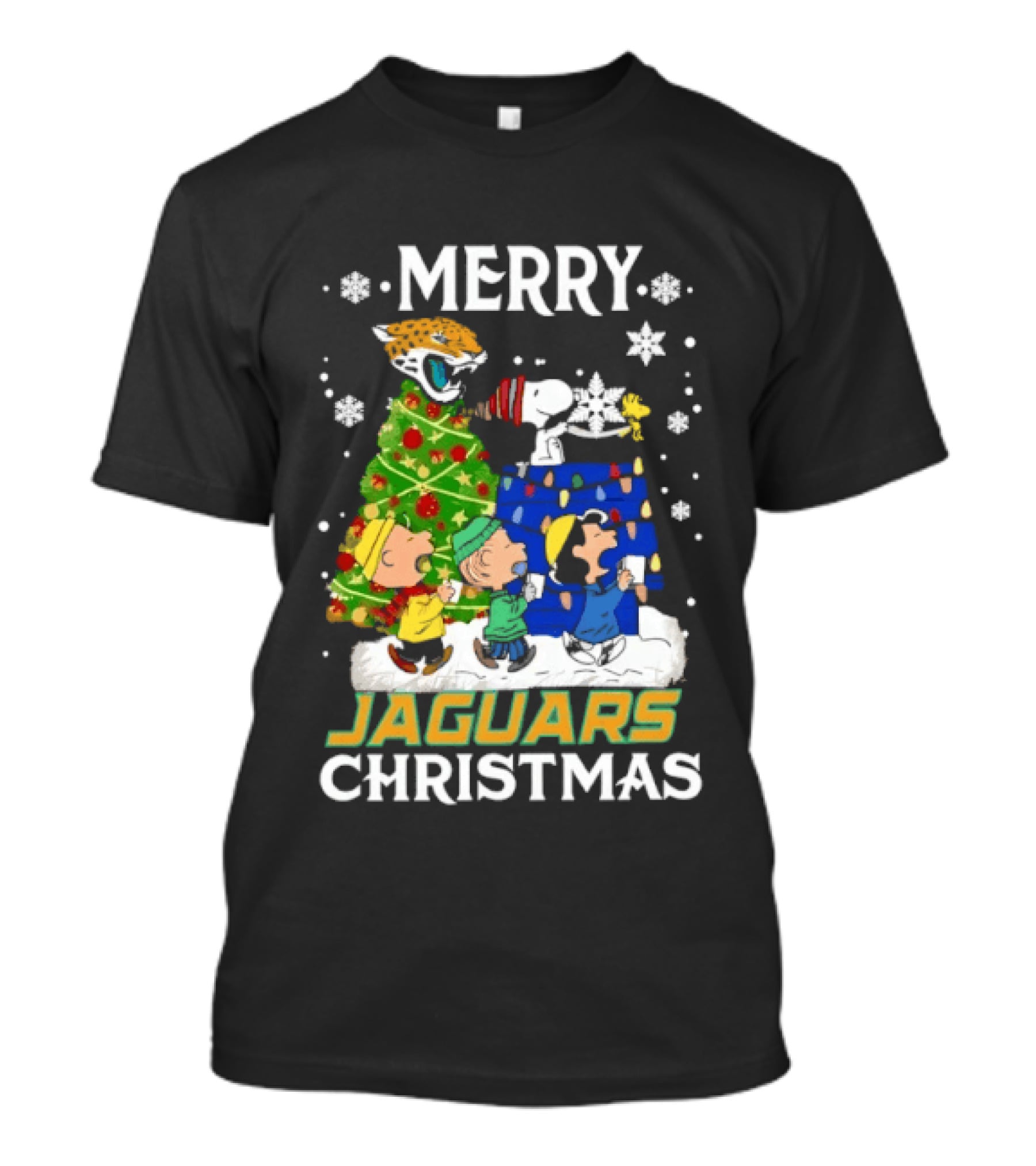 Peanuts Merry Jaguars Christmas Charlie Brown Snoopy Tree T-Shirt