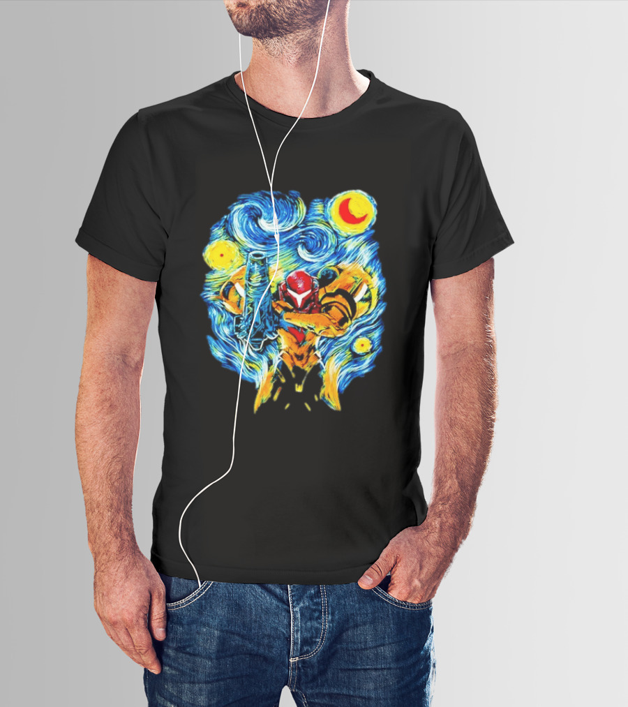 Samus Aran Starry Night Mashup Metroid Vincent Van Gogh T-Shirt